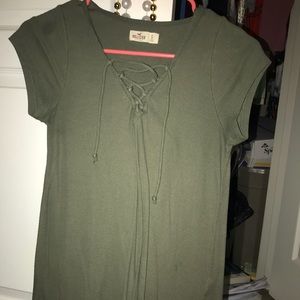 Green hollister lace down shirt